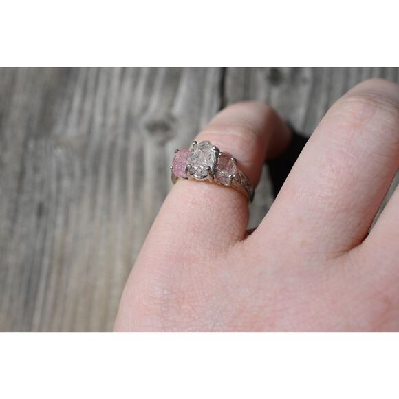 Pink tourmaline and diamond alternative sterling silver ring size 5 - Picture 5 of 10